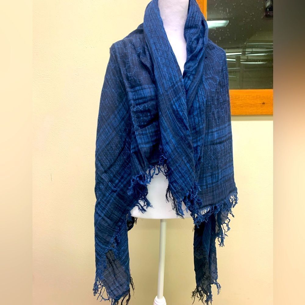 Authentic Tom Ford for Gucci Blue Lightweight Cotton Shawl Scarf Wrap Preloved - Picture 2 of 11